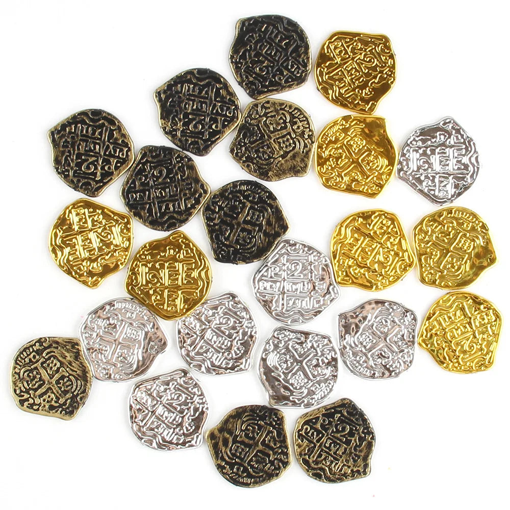 Gold, silver and bronze pirate doubloon coins from the 60 piece Palace Treasure Hoard set