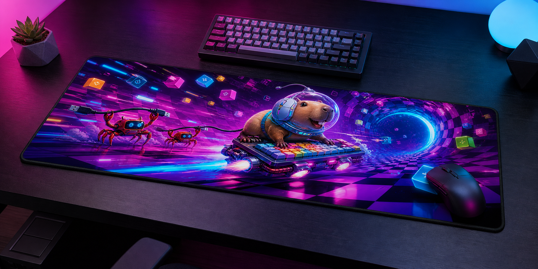 Glitch Capybara Brainrot XL Gaming Desk Mat – 31.5 × 11.8 in - product view 3