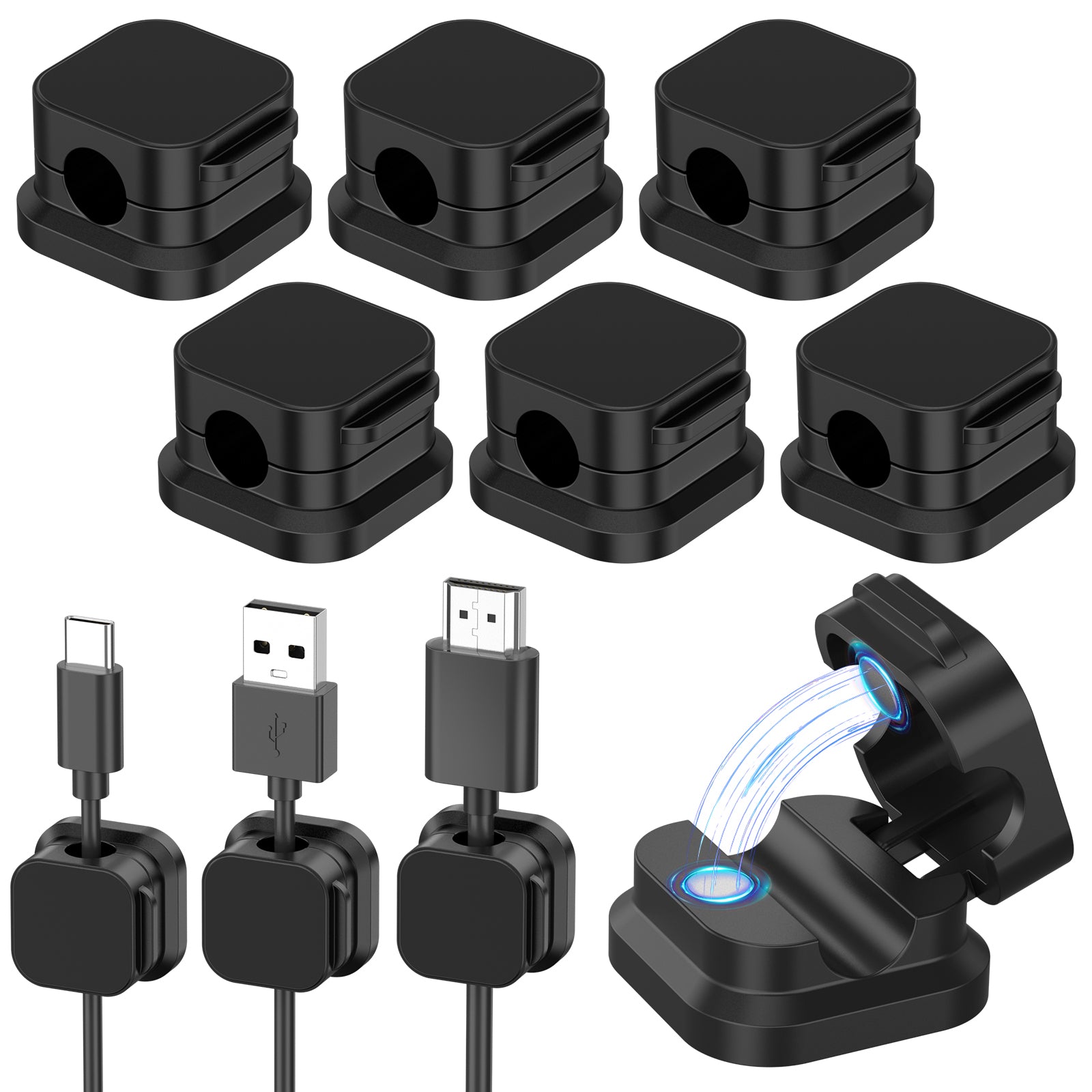 Magnetic Gaming Cable Clips – 6-Pack Black